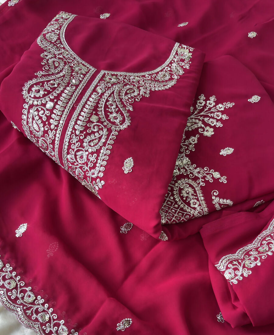 KC Dark Pink Georgette Heavy Embroidered Fancy Suit For Women | Grocsy