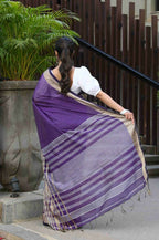 Beatitude Violet Cotton Handloom Saree | Grocsy