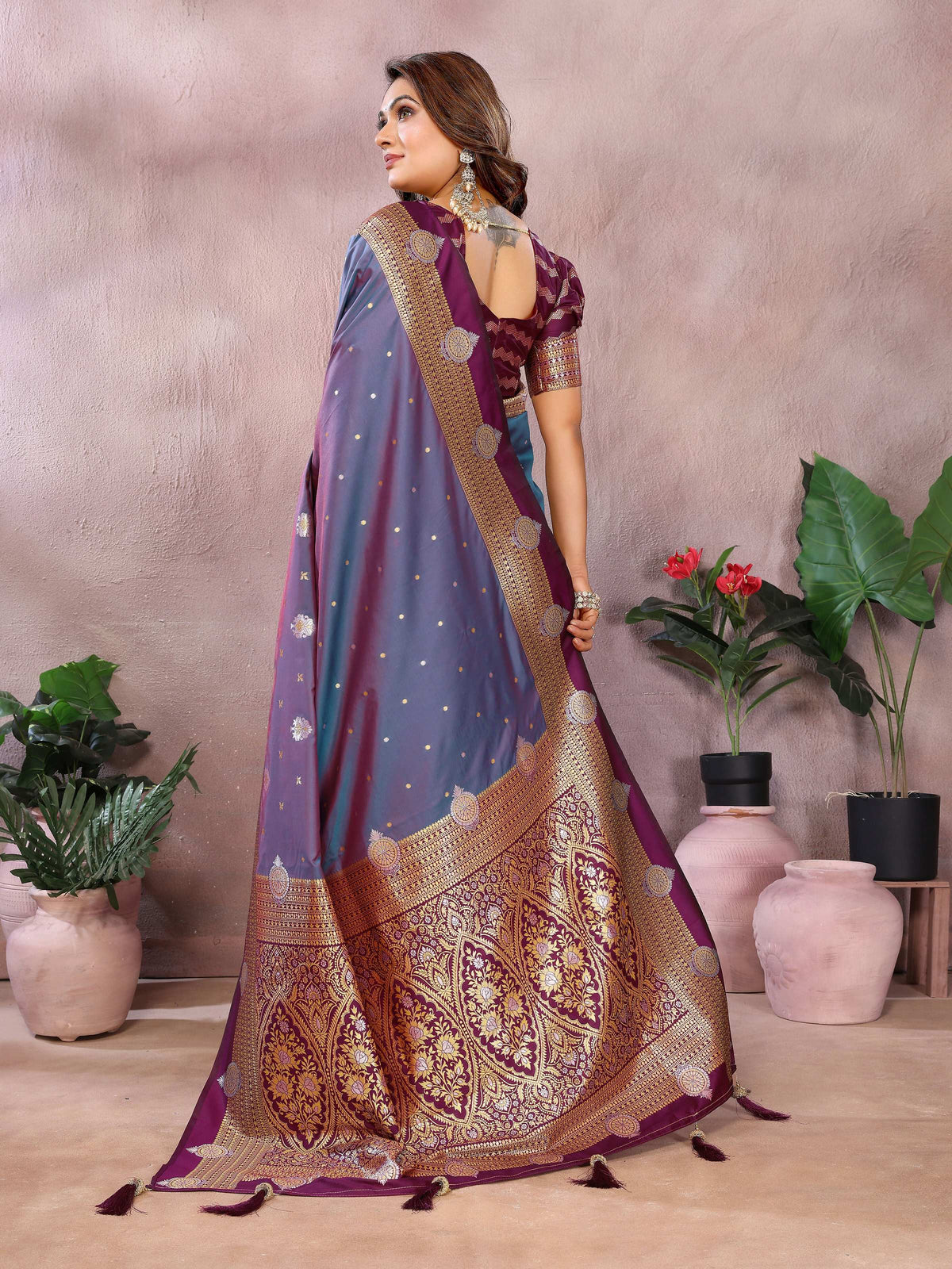 Aastha Fashion Purple Silk Sarees Weaving Saree | Grocsy