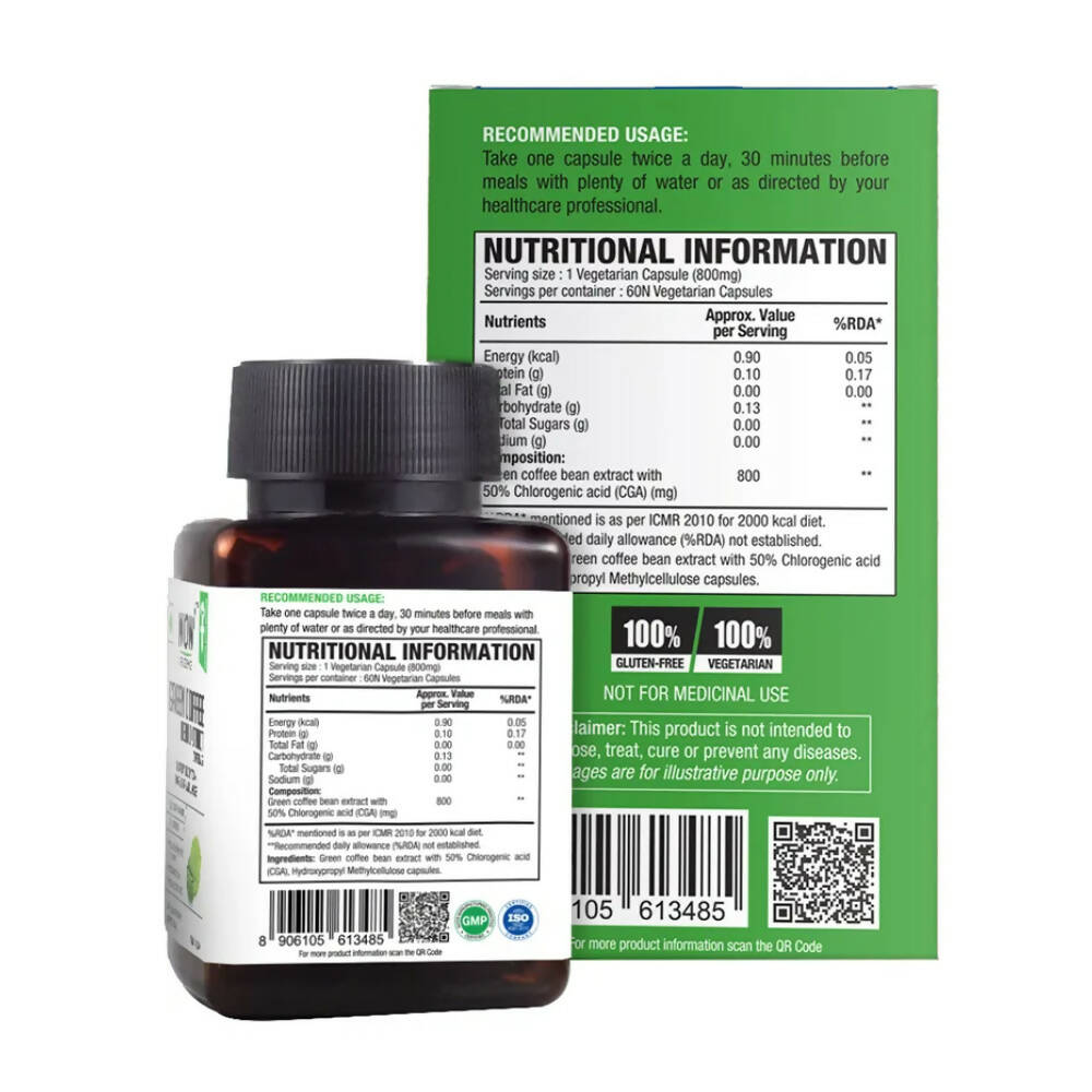 Wow Life Science Green Coffee Bean Extract Vegetarian Capsules | Grocsy