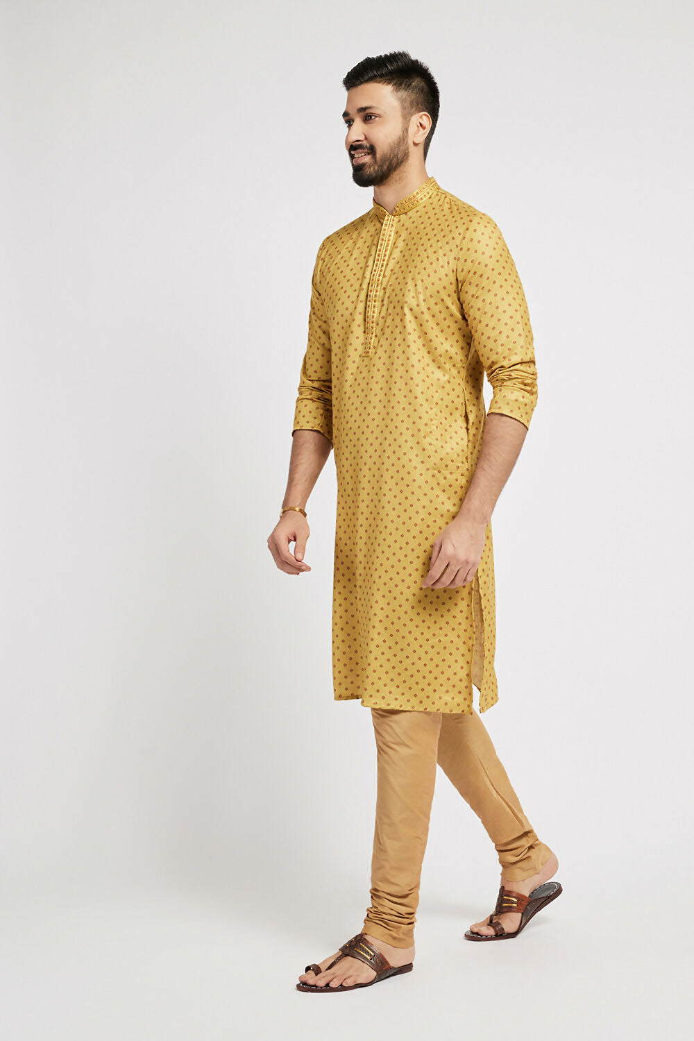 Ethnic India Yellow Men's Kurta Abstract Polyester | Grocsy