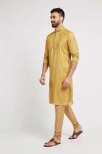 Ethnic India Yellow Men's Kurta Abstract Polyester | Grocsy