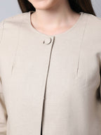 Even Apparels Cream Linen Cotton Open Front Statement Women's Jacket | Grocsy