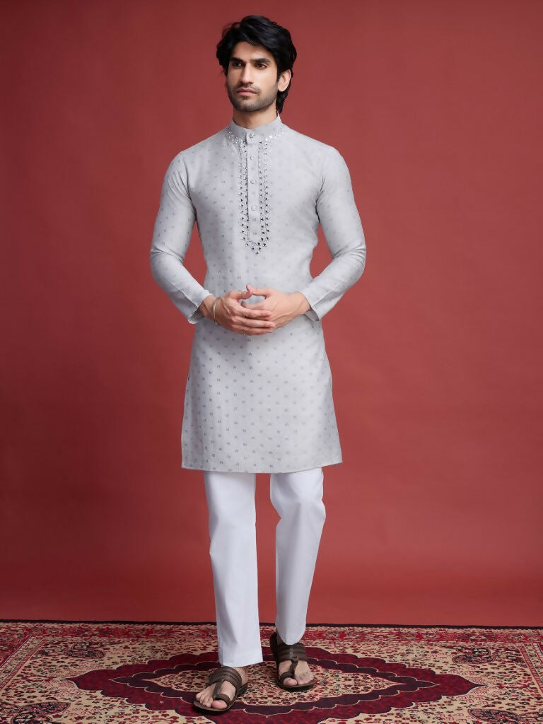 Vastranavya Exclusive Festival Wear Viscose Mirror Work on Self Weaving Kurta Only | Grocsy