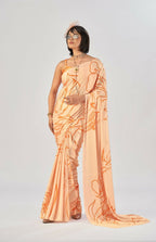 Vastranavya Orange Satin Silk Elegant Printed Saree with Unstitched Blouse | Grocsy