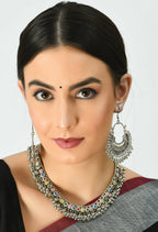 Mominos Fashion Johar Kamal Oxidised Silver-Plated Meena Work Choker Set | Grocsy