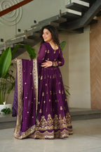 Joban Fashion Purple Georgette Sequence Embroidery Work Kurta Set | Grocsy