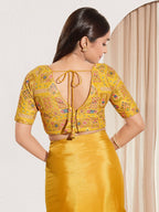Joban Fashion Yellow Viscose Rayon Padded Blouse With V Neck Elbow Sleeves | Grocsy