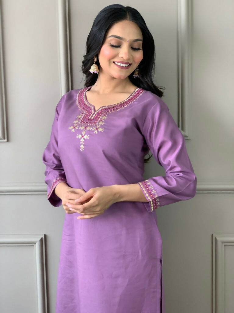 Partywear Designer Purple Viscos Rayon Stitched Suit With Dupatta - Tanisha | Grocsy