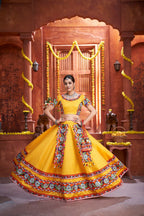 AI Fashion Yellow Art Silk Designer Navratri Lehenga Choli Collection | Grocsy