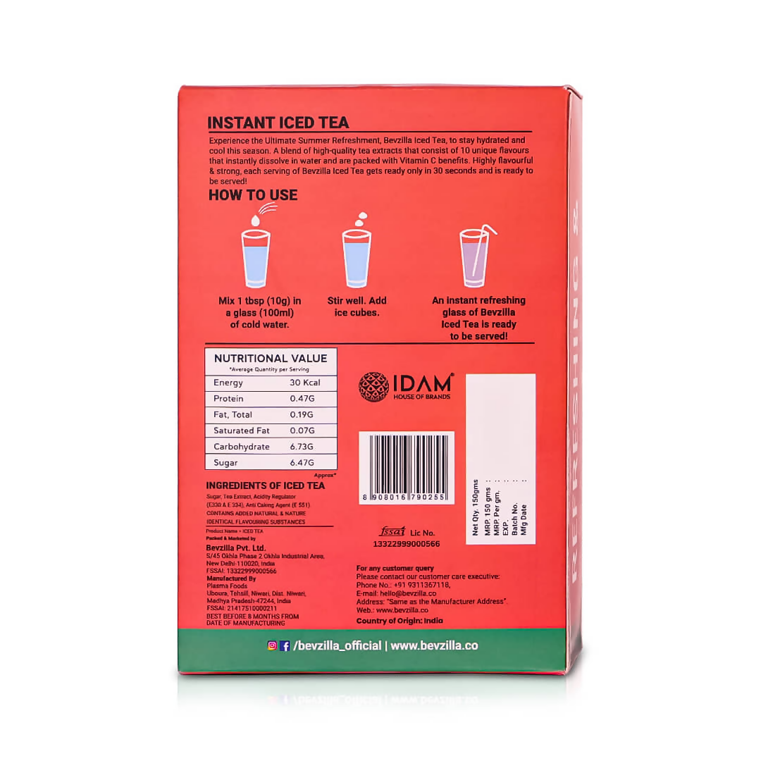 Bevzilla Iced Tea Powder 5 Assorted Flavours Pack | Grocsy