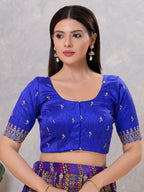 Joban Fashion Women Silk Royal-Blue Stitched Blouse | Grocsy