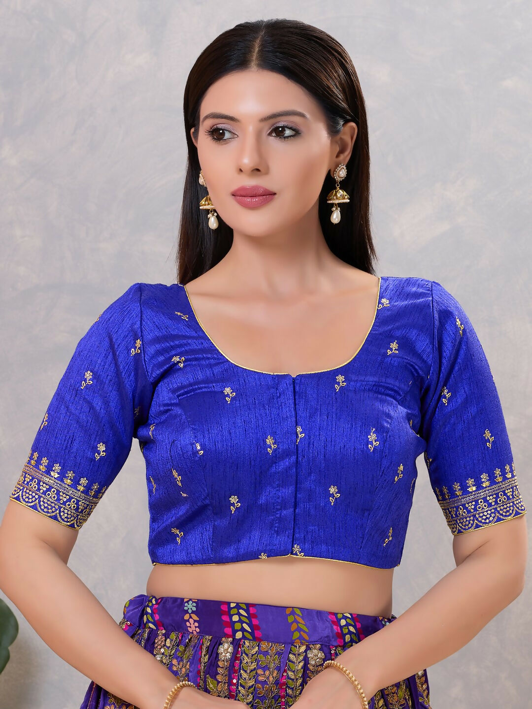 Joban Fashion Women Silk Royal-Blue Stitched Blouse | Grocsy