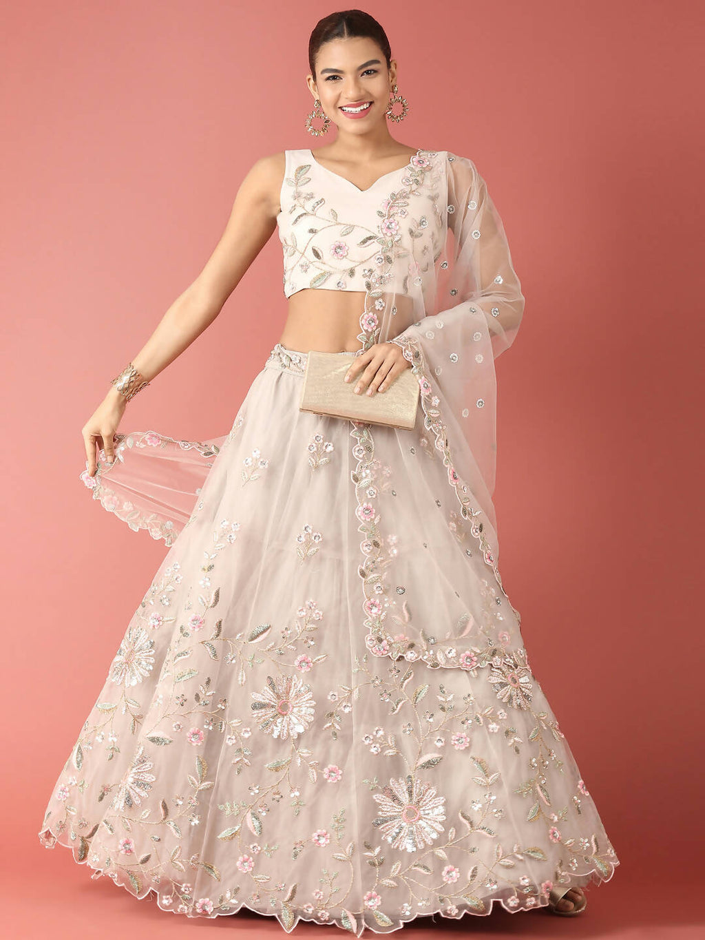 House of Panchhi Grey Net Sequinse Work Lehenga & Blouse, Dupatta | Grocsy