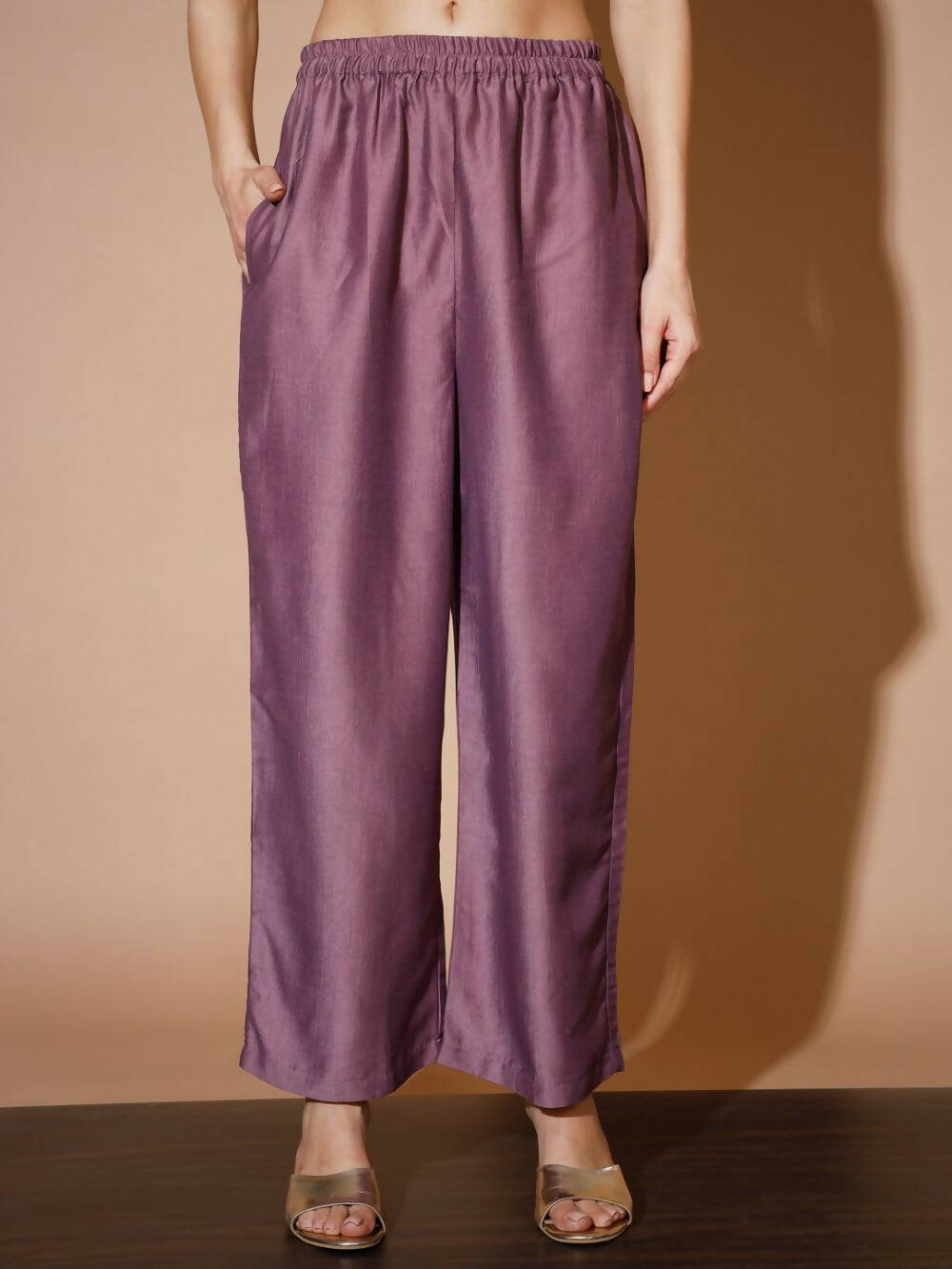 Myshka Mauve Solid Kurta & Palazzos With Dupatta | Grocsy