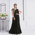 Black Lycra Cord And Sequins Embriodery Saree - Mohmanthan Izzara | Grocsy