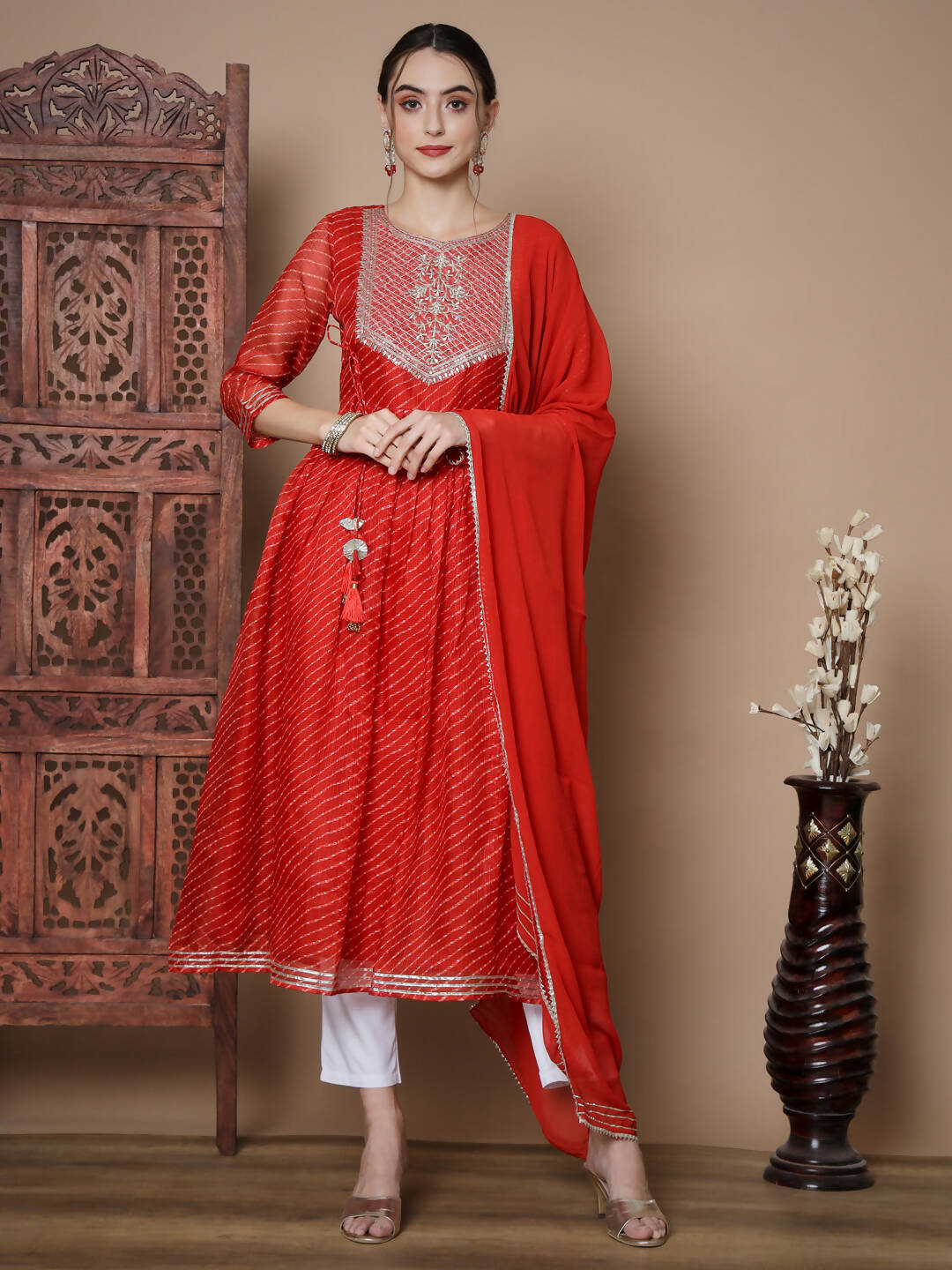 Myshka Women's Red Anarkali Kurta & With Dupatta | Grocsy