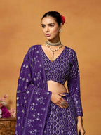 Purple Thread Sequence Embroidered Georgette Lehenga Choli - Jihu Culture | Grocsy