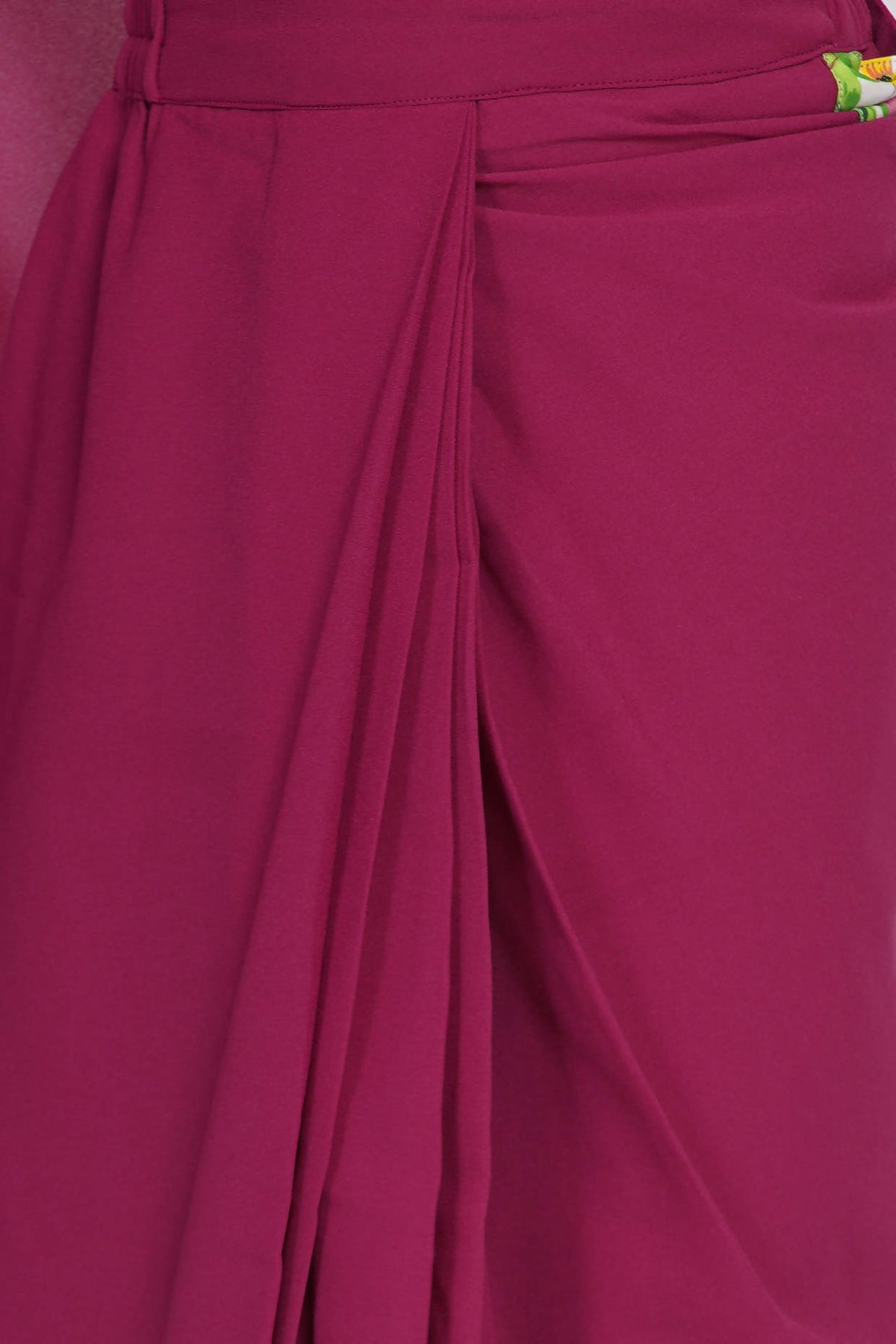 Little Bansi Girls Floral Print Ready to Wear Saree and Floral Blouse - Magenta | Grocsy