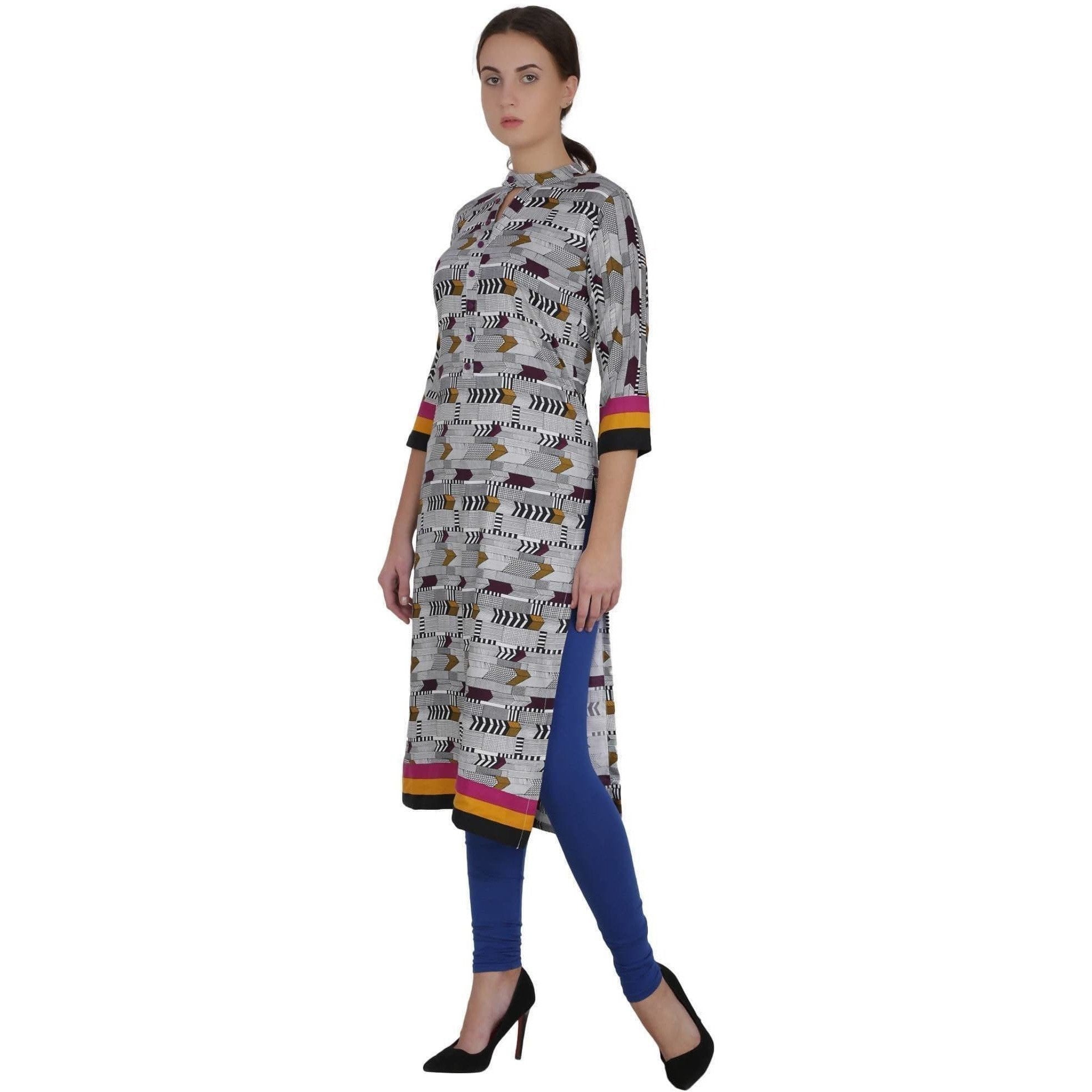 Kanoor Women's Multi Rayon Straight Kurti | Grocsy