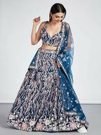 House of Panchhi Navy Blue Net Sequins And Thread Embroidery Lehenga Choli & Dupatta | Grocsy