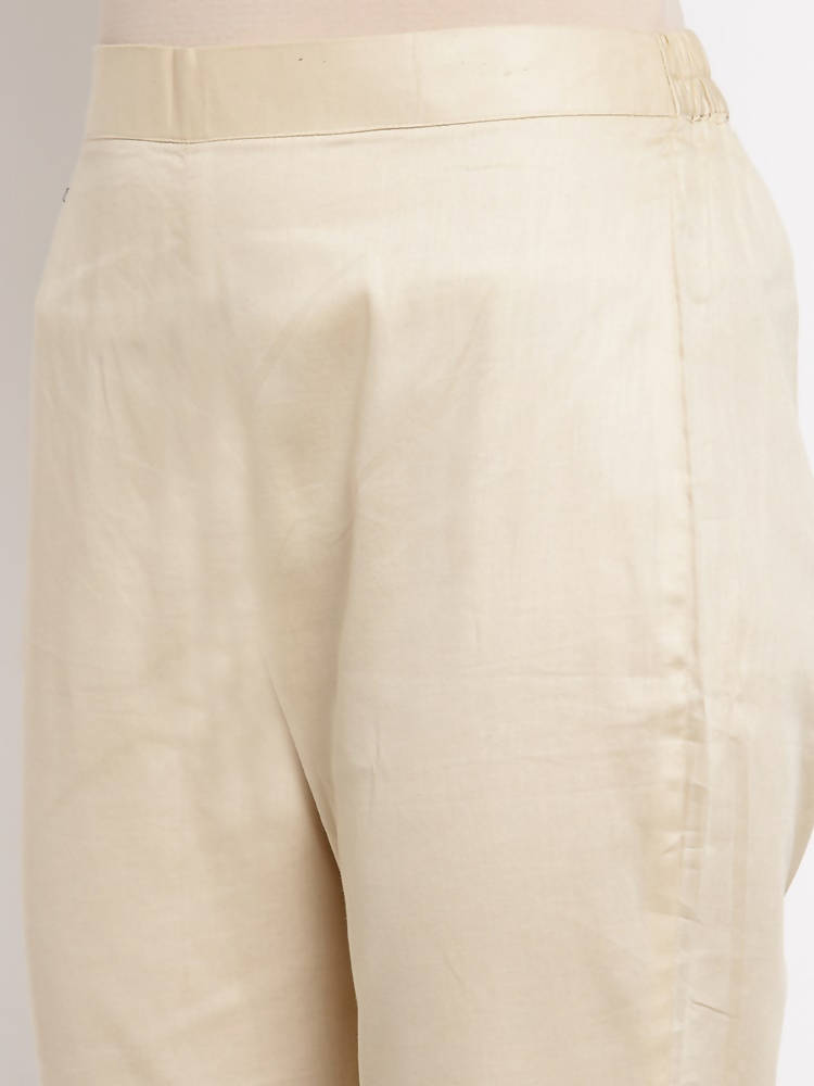 Myshka Beautiful Women's Cream Cotton Solid Casual Trouser | Grocsy