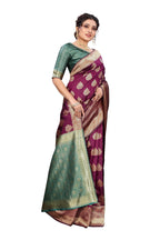 Vamika Ethnic Fire Purple Weaving Banarasi Jacquard Saree | Grocsy