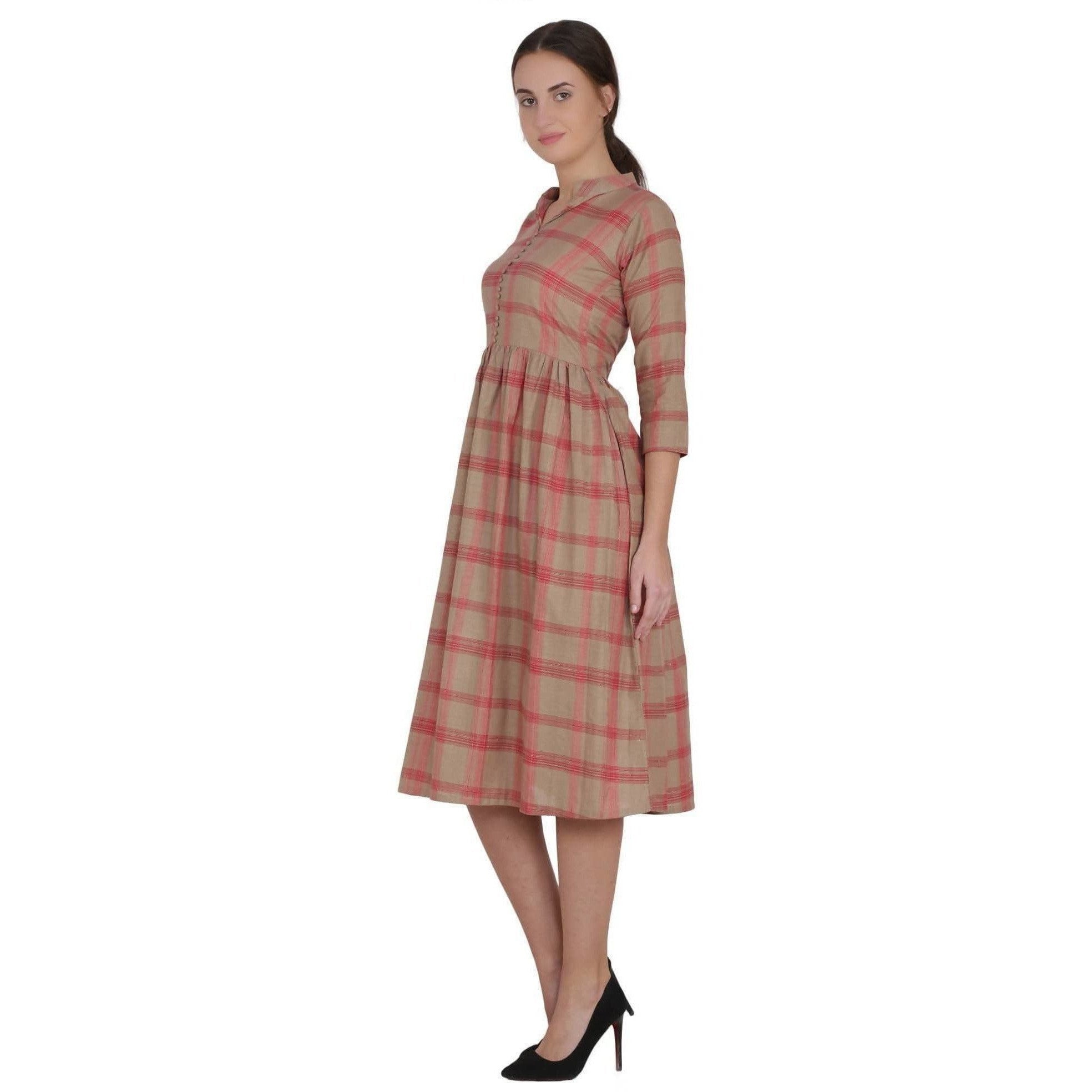 Kanoor Women's Red Rayon Frock Style Kurti | Grocsy