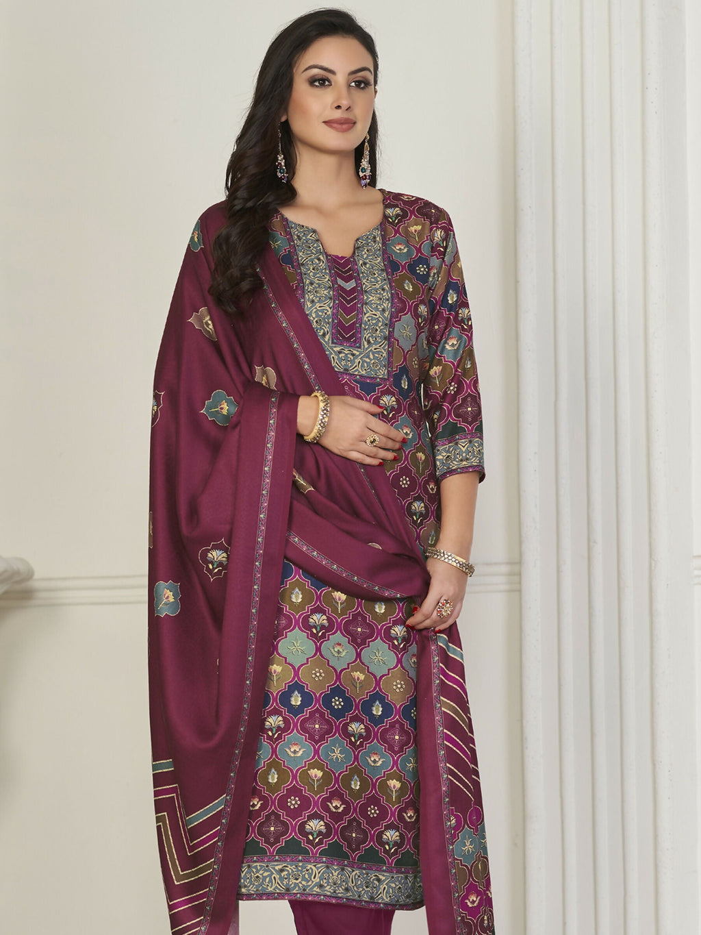 Jyoti Fashion Women's Multicolor Pashmina Digital Printed Kurta with Trouser & Dupatta | Grocsy