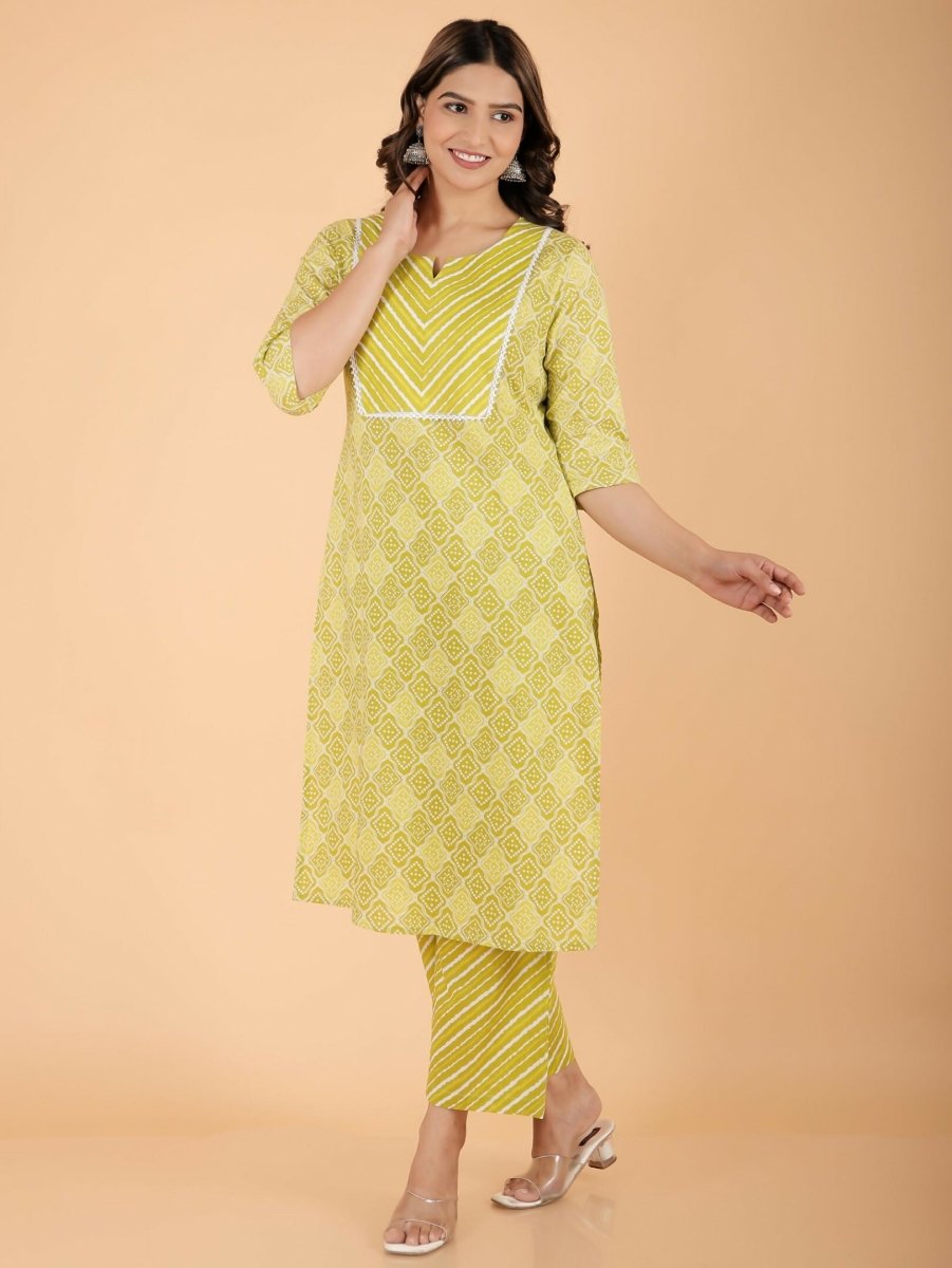 Aramya Green Soft Cotton Geometric Print Straight Kurta Set for Women | Grocsy