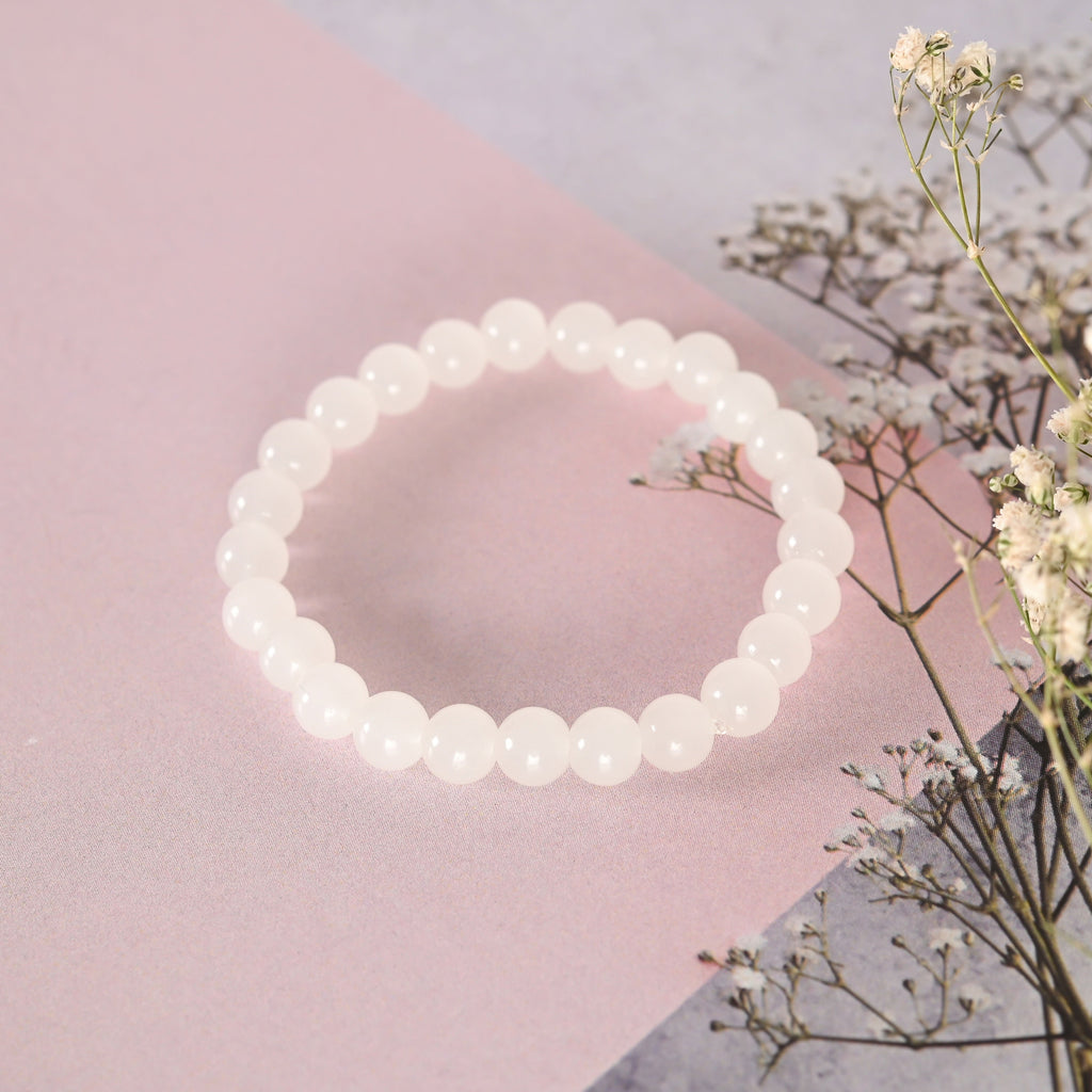 NVR Men & Women White Marbel Crystal Elasticated Bracelet | Grocsy
