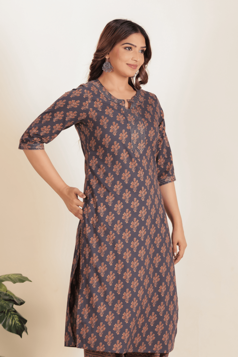 Aramya Straight Soft Cotton Floral Print Women's Kurta - Grey | Grocsy