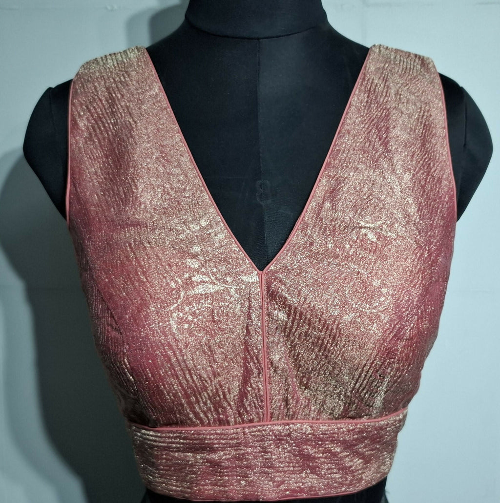 Kia Fashions Coral Pink Crush Tissue Self Design Readymade Blouse | Grocsy
