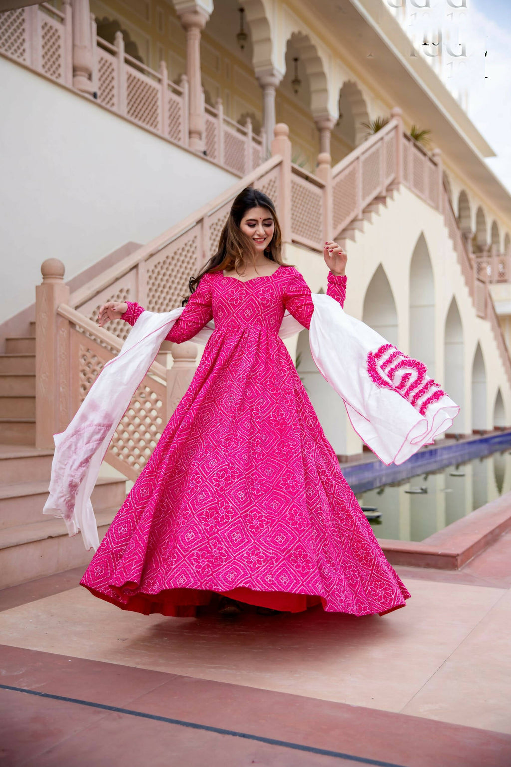 Pink Pure Maslin Bandhej Print Work Stitched Suit With Dupatta - Anbazaar | Grocsy