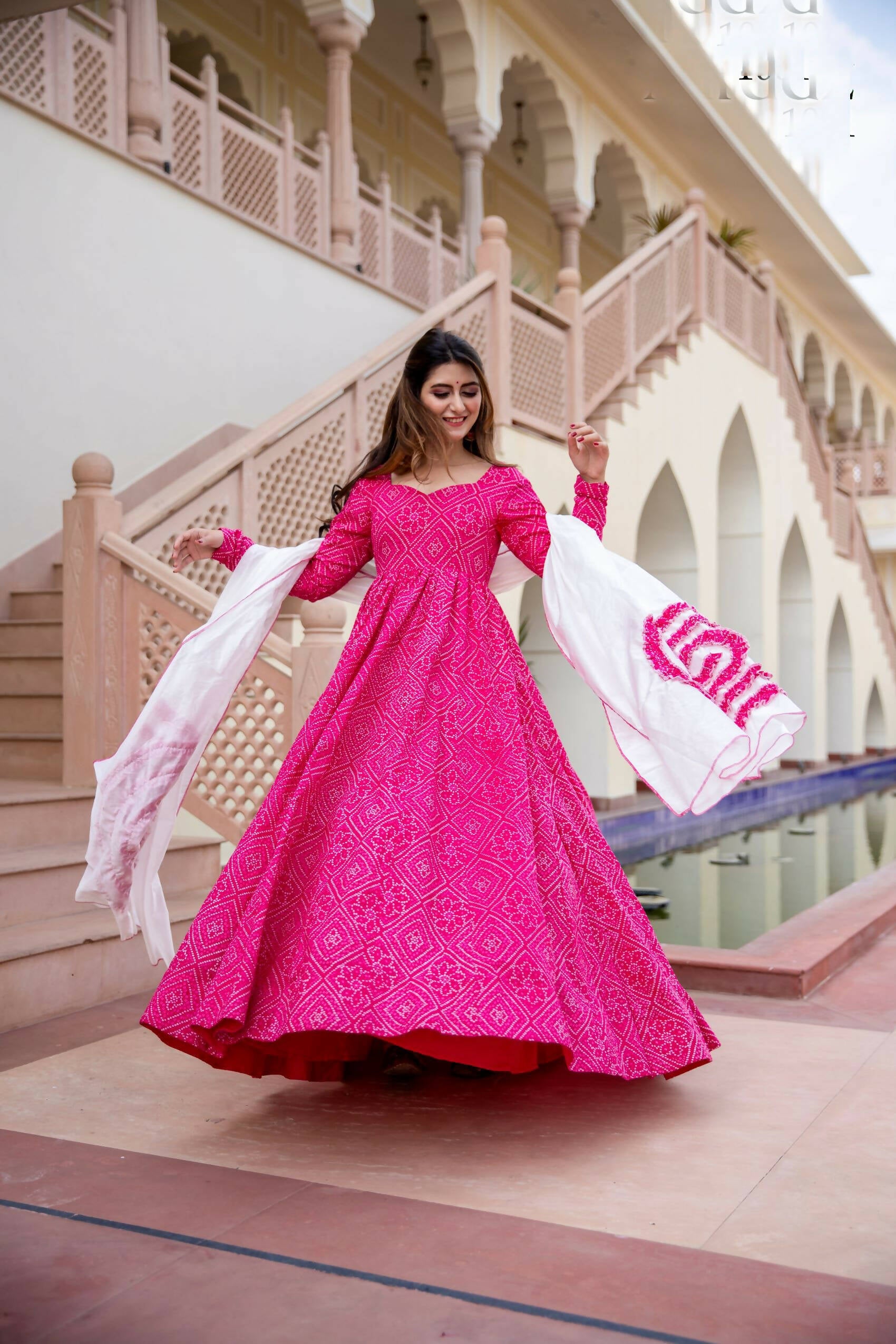 Pink Pure Maslin Bandhej Print Work Stitched Suit With Dupatta - Anbazaar | Grocsy