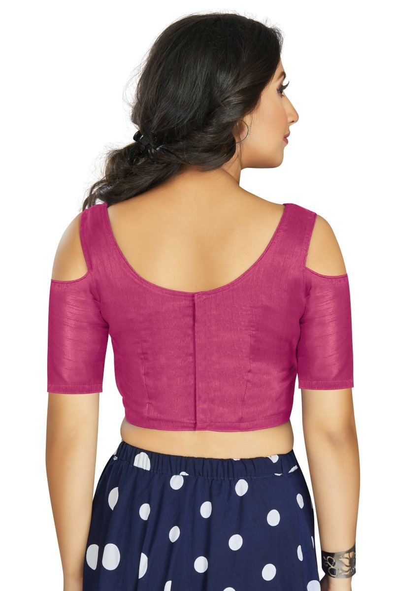 Aastha Fashion Women's Pink Art Silk Cold Shoulder Sleeve Readymade Blouse | Grocsy