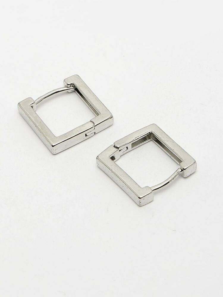 NVR Men's Silver Plated Geomatric Shaped Hoop Earrings | Grocsy