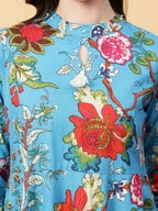 Joban Fashion Turquise Blue Cotton Printed & Hand Work Dress | Grocsy
