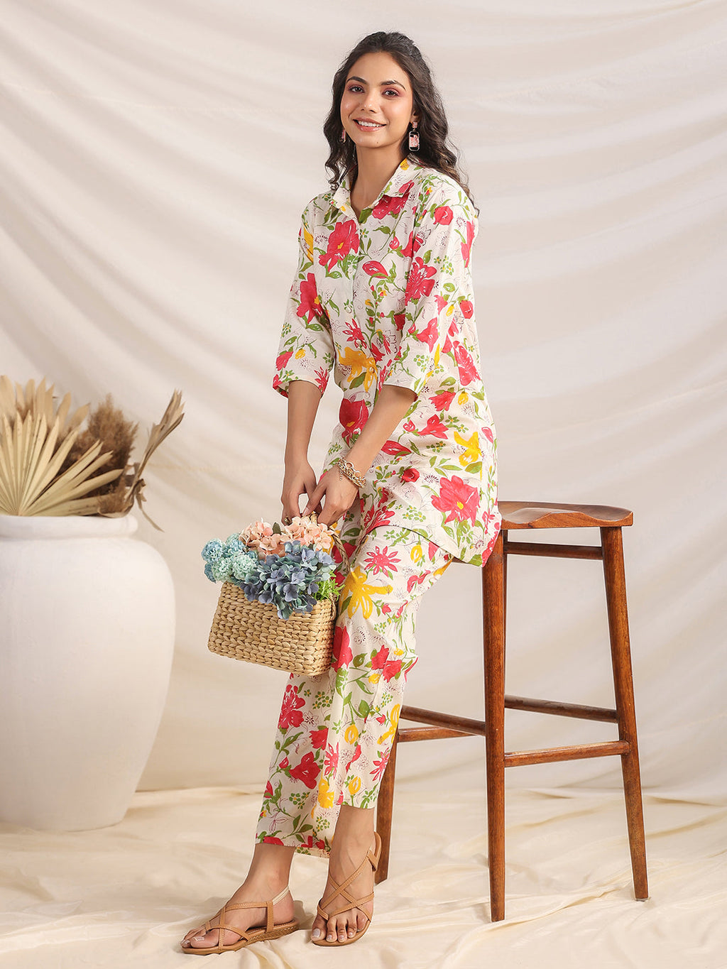 Janasya Off White Cambric Floral Co-Ords | Grocsy