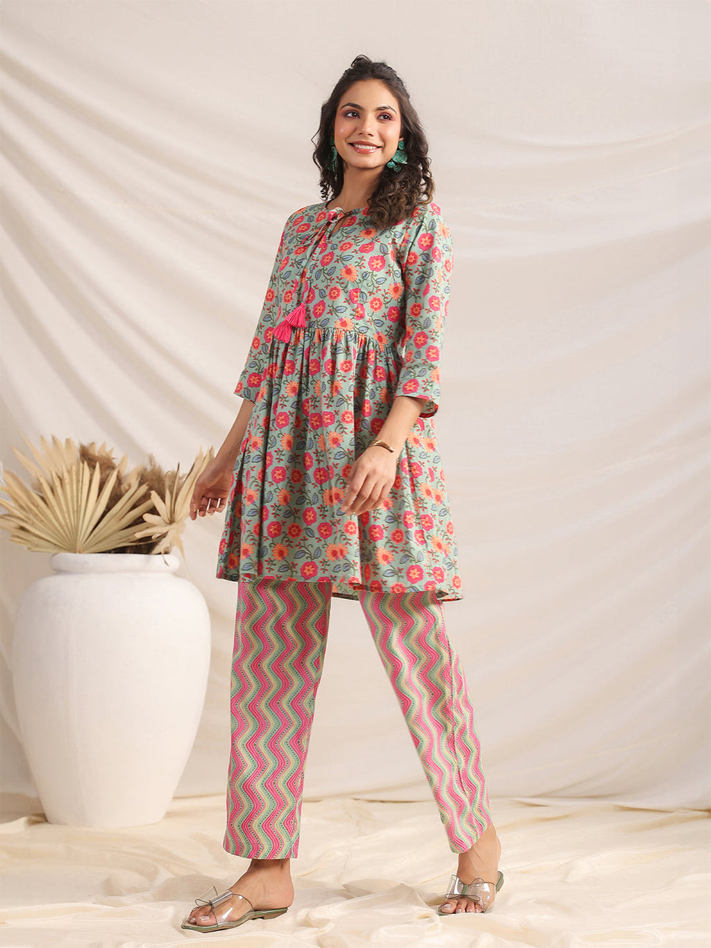 Janasya Sage Cambric Floral Co-Ords | Grocsy