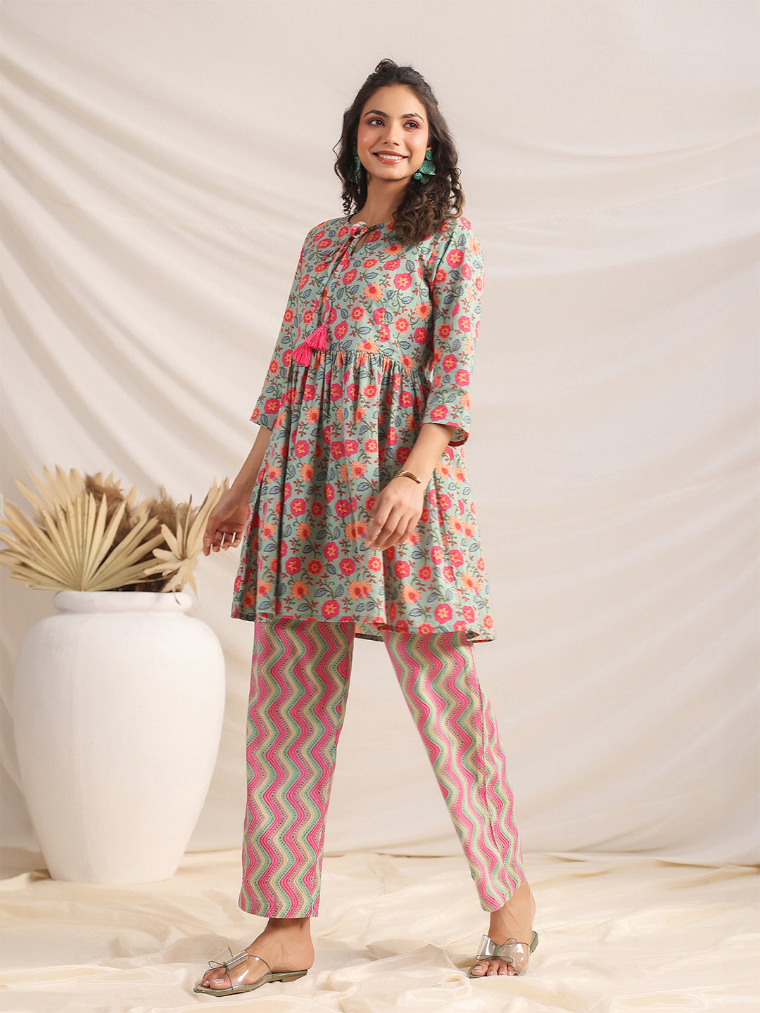 Janasya Sage Cambric Floral Co-Ords | Grocsy
