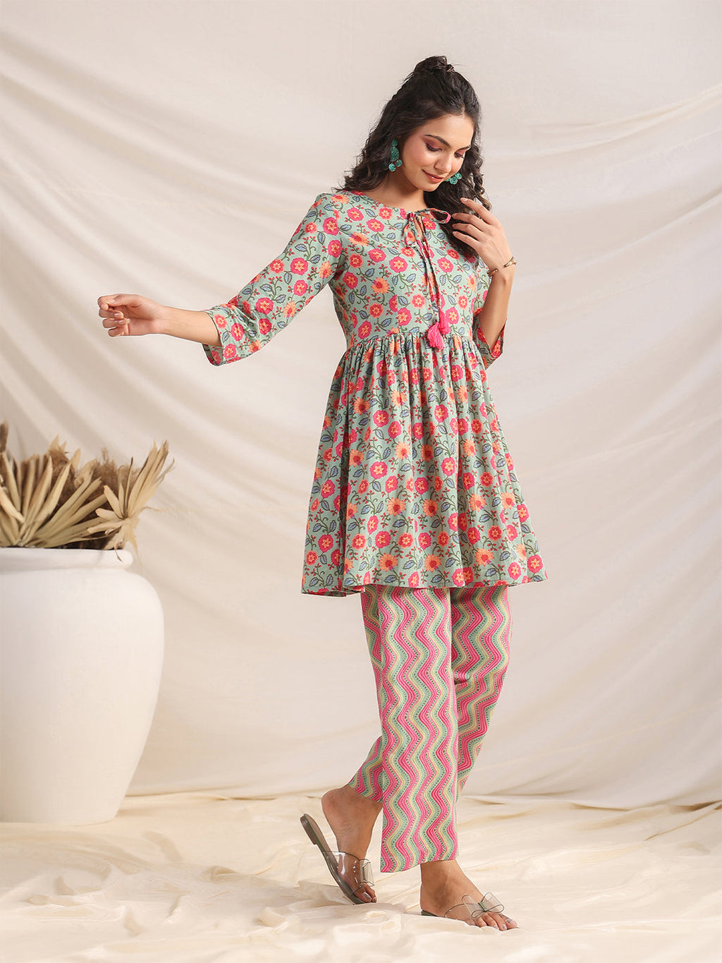 Janasya Sage Cambric Floral Co-Ords | Grocsy