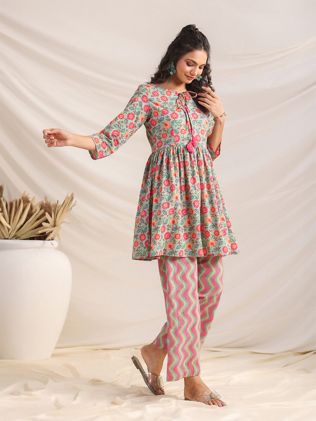 Janasya Sage Cambric Floral Co-Ords | Grocsy