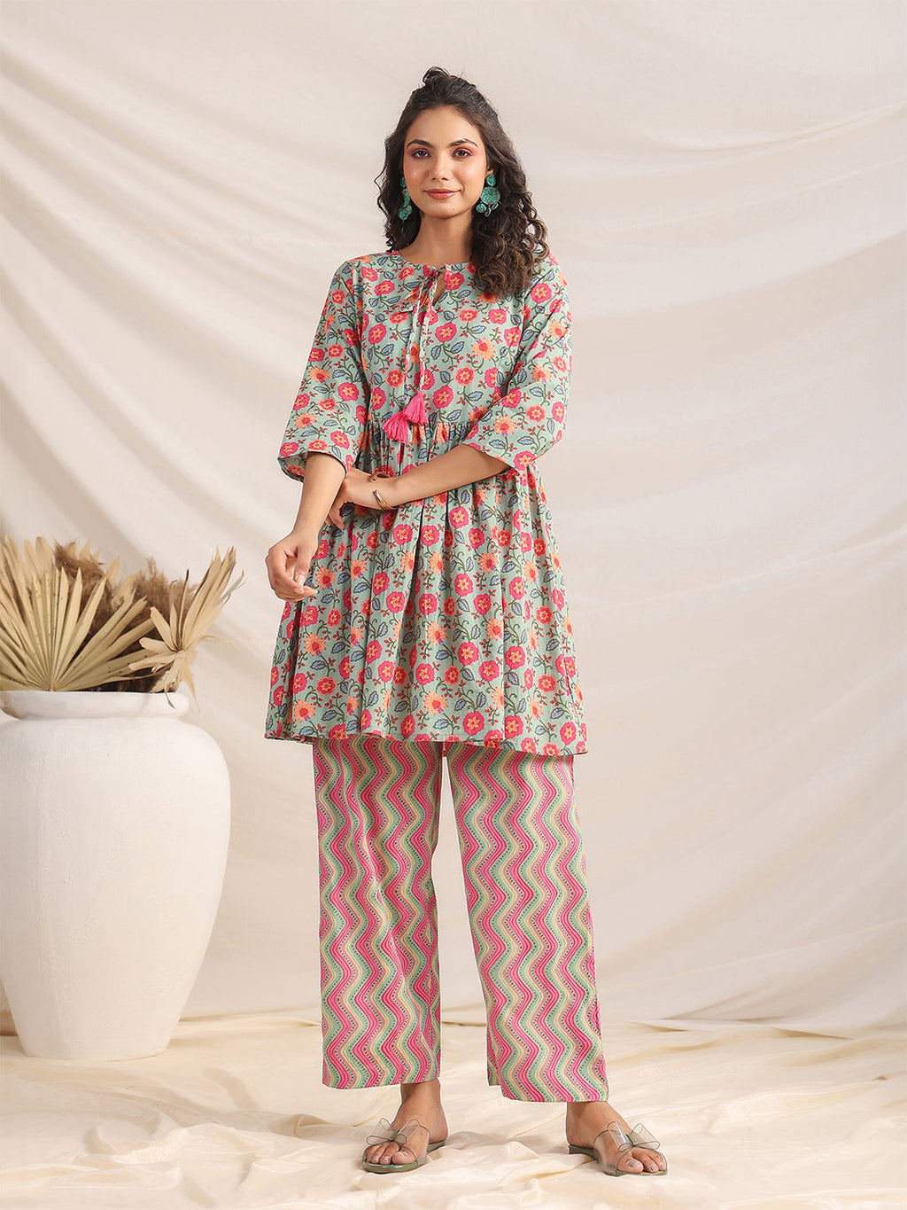 Janasya Sage Cambric Floral Co-Ords | Grocsy