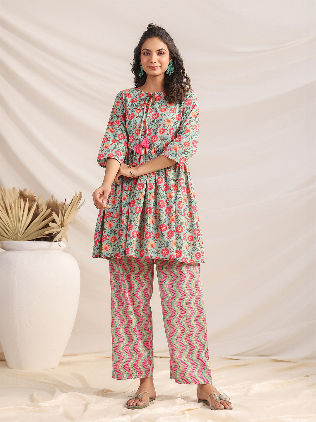 Janasya Sage Cambric Floral Co-Ords | Grocsy