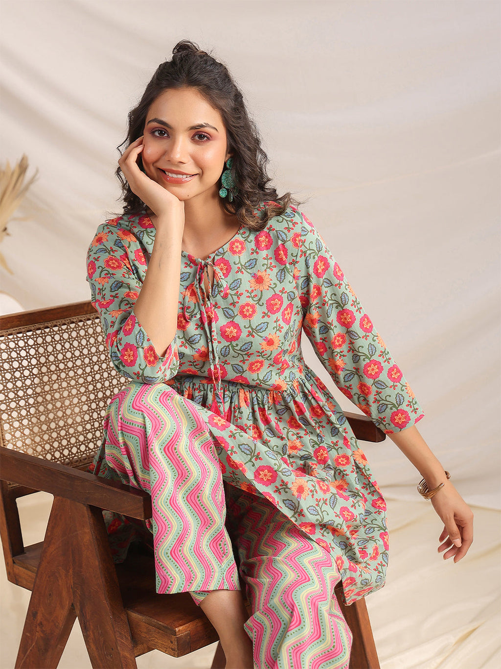 Janasya Sage Cambric Floral Co-Ords | Grocsy