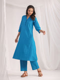 Janasya A-Line Jacquard Teal Solid Band Collar Co-Ords | Grocsy