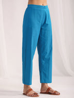Janasya A-Line Jacquard Teal Solid Band Collar Co-Ords | Grocsy