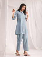 Janasya Light Jacquard Self Design Shirt Top & Bottom Set | Grocsy