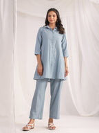Janasya Light Jacquard Self Design Shirt Top & Bottom Set | Grocsy